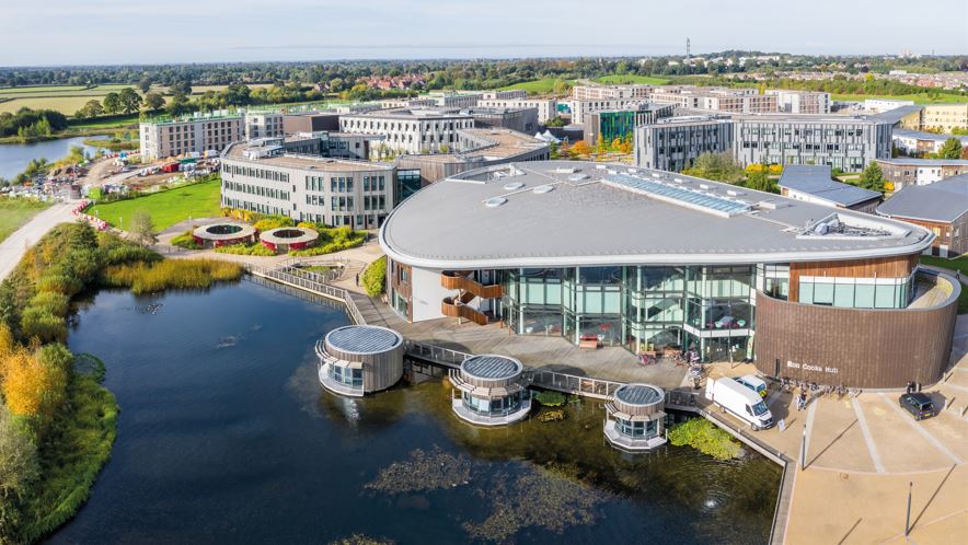 The Ron Cooke Hub building and dormitories of The University of York's Campus East